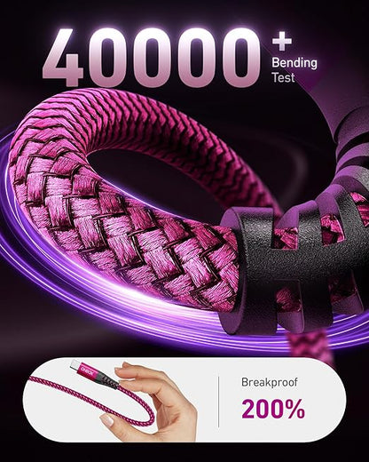 USB C Cable Fast Charging 10FT 2Pack, Long USB A to USB C Cable for Car, Durable Braided USB to USB Type C Cord iPhone USBC Charger for iPhone 17/16/15/Pro Max, Samsung Galaxy S23 and More-Rose