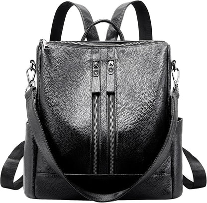 Genuine Leather Backpack Purse for Women: Fashion Ladies Convertible Backpack Designer Shoulder Handbag for Travel