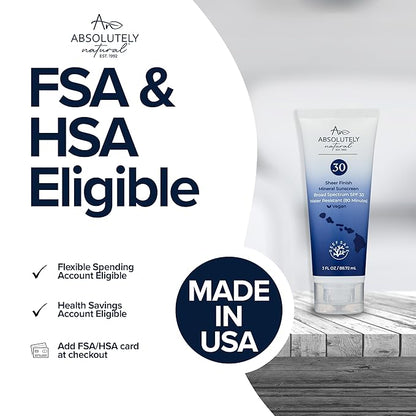 Absolutely Natural - SPF 30 Mineral Sunscreen - Broad Spectrum Water Resistant Moisturizer Lotion For Body & Face - With Non-Nano Zinc Oxide, Vitamin E, & Antioxidants - Made in USA, 3 Oz