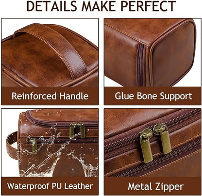 Personalized Leather Toiletry Bag, Name and Text Engravable, Men's Toiletry Bag Gift, Men's Leather Travel Toiletry Bags, Ideal Anniversary and Father's Day Gift for Husband, Dad, Grandpa
