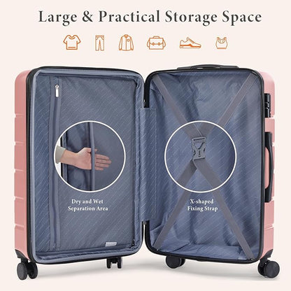 Sweetcrispy Carry on Luggage, Hard Shell ABS Suitcase with Double Spinner Wheels, Lightweight Expandable Rolling Suit Case with TSA Lock, 24 Inch Light Pink