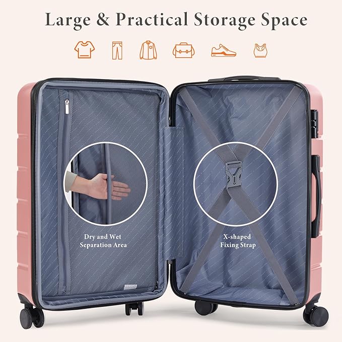Sweetcrispy Carry on Luggage, Hard Shell ABS Suitcase with Double Spinner Wheels, Lightweight Expandable Rolling Suit Case with TSA Lock, 28 Inch Pale Pink