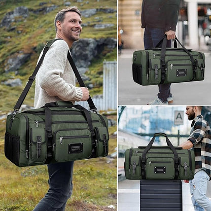 WITZMAN Duffle Bag for Men Large Carry On Weekender Bag 54L Nylon Duffle Gym Bags for Travel with Shoes Compartment(B717 Army Green)