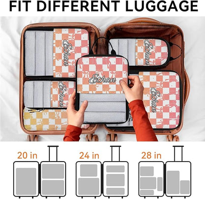 Custom 6 Set Compression Packing Cubes with Name Personalized Compressible Expandable Packing Organizers Luggage Carry On Suitcase Bags Travel Accessories Gifts, Orange Rose Gradient