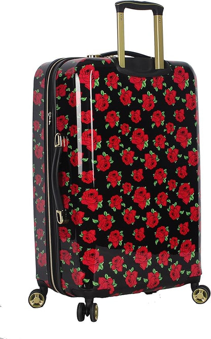 Betsey Johnson Designer Luggage Collection - Expandable 3 Piece Hardside Lightweight Spinner Suitcase Set - Travel Set includes 20-Inch Carry On, 26 inch and 30-Inch Checked Suitcase (Covered Roses)