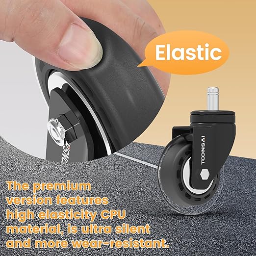Upgraded,3 Inch Office Desk Chair Wheels Replacement, Computer Gaming Caster for Carpet, Stem 7/16-7/8 Set of 5 for Furniture Hardwood Hard Floors Chair Castors Tile Smooth Safe Quiet Rolling,-1100 LB