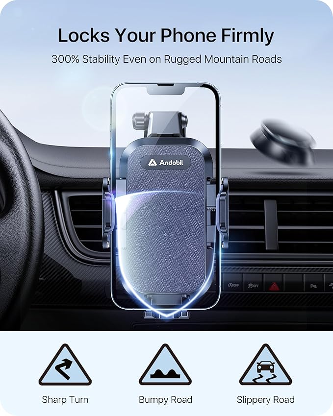 andobil Car Phone Holder, 2025 Military-Grade 89lbs Strongest Suction Phone Holders for Your Car Dashboard/Windshield/Vent Easy Clamp Cellphone Holder Truck Stand for iPhone 17 16 15 Pro Max, Blue