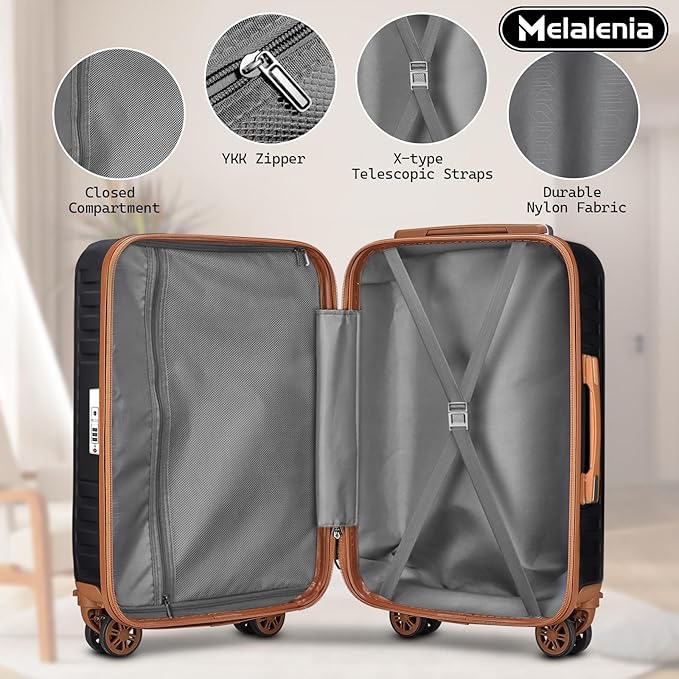 Melalenia Luggage Sets 4 Piece Suitcase Set,Hard Shell Carry on Luggage Travel Suitcases with Spinner Wheels and TSA Lock, Lightweight Luggage Set for Women