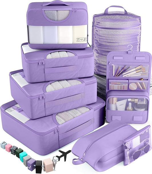 Veken 8 Set Packing Cubes for Travel Essentials, Suitcase Organizer Bags in 4 Sizes, Carry-On Luggage Accessories with Large Laundry & Hanging Toiletry Bag, Must-Have for Airplane, Road Trip & Camping