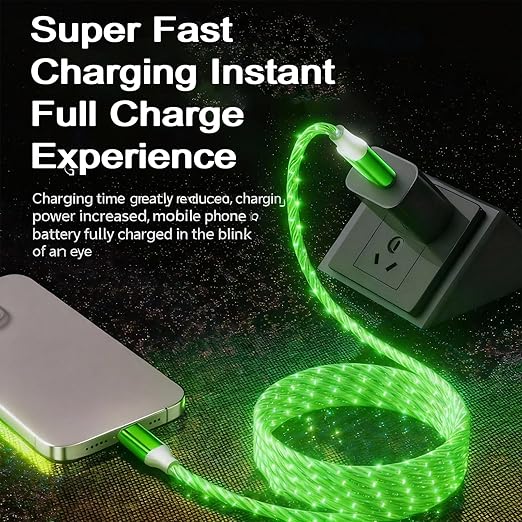 USB Cable PD Fast Charger Lighted Up (USB A TO C Starry Green)Mobile Phone Data Cable, Charging Cable, Supports Data Transfer, 39-inch, TPE Material, Compatible with Almost All Type-C Devices