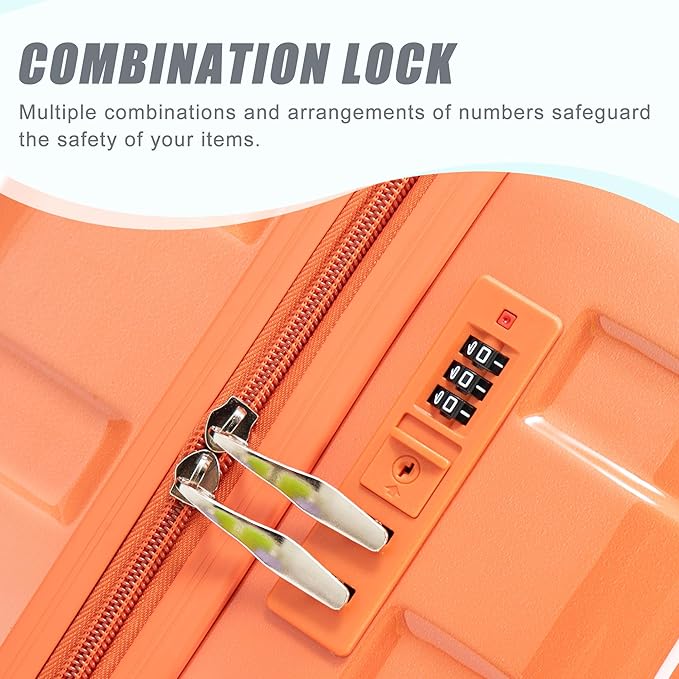 Campfun 3 Piece Luggage Sets, PC Gradient Color Suitcase Set with Double Spinner Wheels, Durable Carry On Luggage with Combination Lock, 20/24/28 inch, Red+Blue