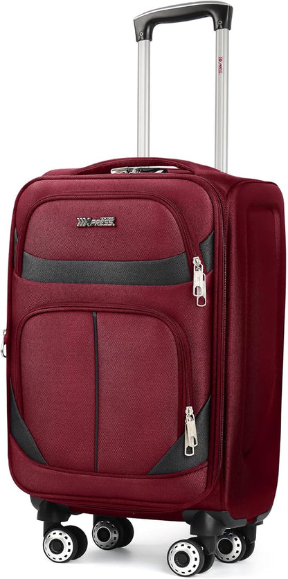 24'' Softside Expandable 15% Rolling Luggage with Double Spinner Wheels & w/LOCK,Lightweight Travel Luggage for Men Women（Burgundy-Grey,24in）