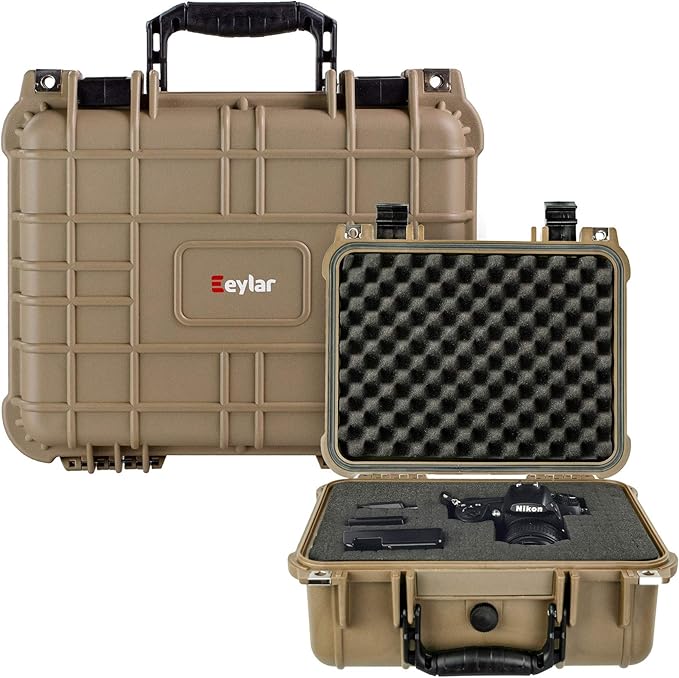 Eylar Protective Camera Hard Case Water & Shock Proof with Foam 13.37 inch 11.62 inch 6 inch Tan (Tan)