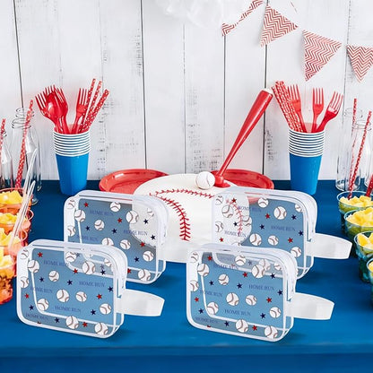 12 PCS Baseball Gift Accessories Bags Baseball Cosmetic Bags Goodie Snack Makeup Pouch Bag Waterproof Clear PVC Travel Bag with Zipper for Girls Team Gifts Valentine Player Sport Party Favors