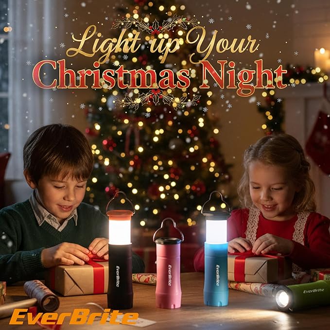 EverBrite 2-in-1 Mini Lanterns and Flashlights with 3 Modes, 2 Pack Portable Outdoor LED Zoomable Torches, Camping Essentials for Hurricane, Hiking, Night Walking, Emergency, Outdoor Christmas Lights