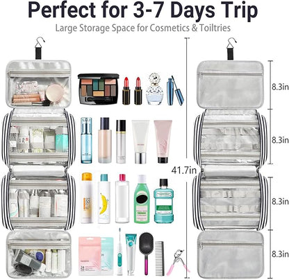 Bosidu Hanging Travel Toiletry Bag,Large Capacity Cosmetic Travel Toiletry Organizer for Women with 4 Compartments & 1 Sturdy Hook,Perfect for Travel/Daily Use/Christmas