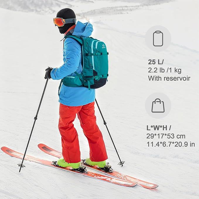 25L Ski Hydration Backpack with 2L Water Bladder, Insulated Harness, Waterproof Snowboard Travel Hiking Backpack for Snowboard Ski Hiking Camping