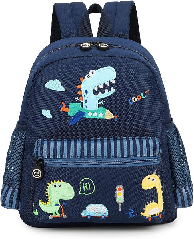willikiva Cute Zoo 3d Kids Backpack for Boys and Girls Toddler Backpack Bags(Deep Blue Car Dinosaur)
