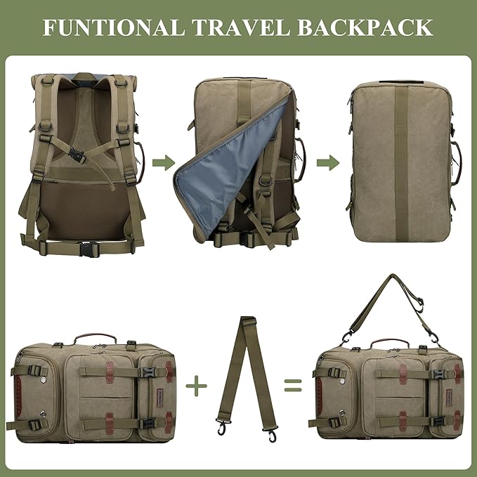 WITZMAN Travel Backpack for Men 40L Large Carry-on Airline Approved Convertible 3 in 1 laptop Bags Fit 17 inch(A8013 Army Green)