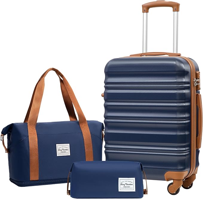 LONG VACATION Carry On Luggage Sets 3 Piece 20 Inch Suitcase Set, ABS+PC Hardshell Lightweight Travel Luggage with Spinner Wheels & YKK Zipper TSA Lock (NAVY, 20 Inch)