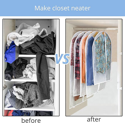 Clear Garment Bag Suit Bags for Closet Storage, Vinyl Garment Bags for Hanging Clothes, Coat Covers for Closet with Zipper and Plastic Garment Bags for Hanging Clothes - 24'' X 40''/12 Pack