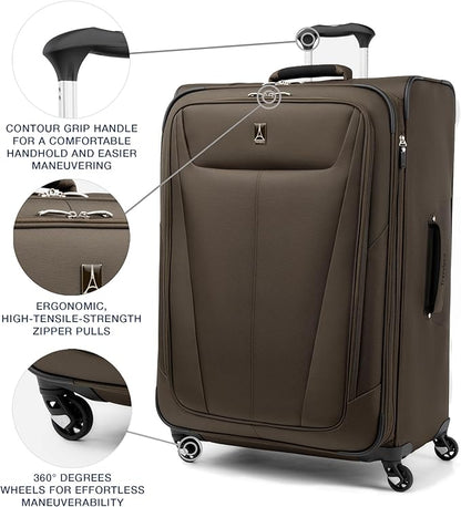 Travelpro Maxlite 5 Softside Expandable Luggage with 4 Spinner Wheels, Lightweight Suitcase, Men and Women, Mocha, Checked-Large 29-Inch