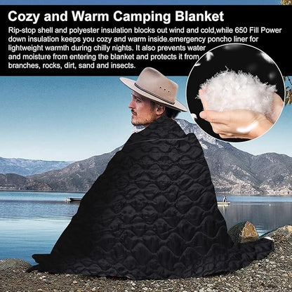 Military Woobie Blanket Thermal Insulated Poncho Liner Camping with Drawstring Carry Bag Waterproof for Outdoor Hiking