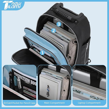 NEW TILAMI 19 Inch Rolling Backpack 360°rotating Universal Wheel, Large Organizer Compartments, Adjustable Handle, Carry on for School Students Business Travel, Misty Blue Forest