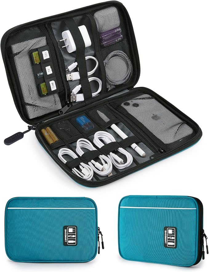 BAGSMART Large Electronics Organizer Travel Case, Travel Cable Organizer Bag for Travel Essentials, Travel Tech Organizer as Travel Accessories, Cord Organizer for Phone, Power Bank SD Card, Blue