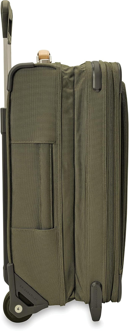 Briggs & Riley Essential 22" 2-Wheel Expandable Carry On - Luggage for Travel, Suitcases with Wheels, Softside Rolling Bag for Men & Women, Self-Repairing Zipper - Baseline Collection, Olive
