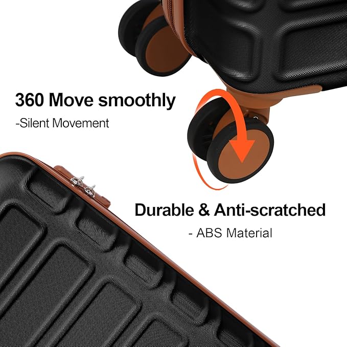 4 Piece Luggage Set Expandable ABS Travel Suitcase Set TSA Lock Hardshell Durable Lightweight Traveling Luggage Sets Gift for Back to School (Black, 28in26in20in13in)