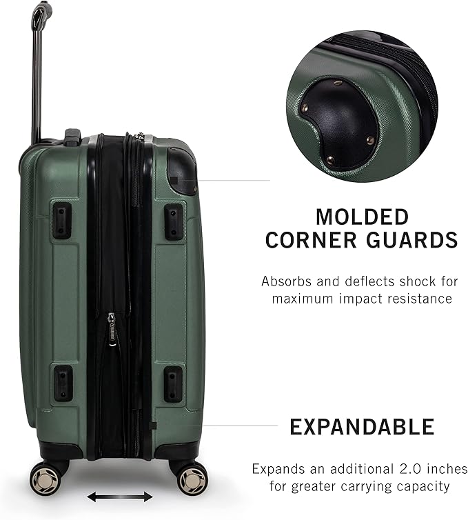 Kenneth Cole REACTION Renegade Luggage Expandable 8-Wheel Spinner Lightweight Hardside Suitcase, Cilantro, 24-Inch Checked