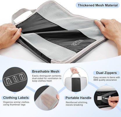 10 Set Compression Packing Cubes for Travel Essentials,Compressible Expandable Packing Cubes for Suitcase,OlarHike Luggage Organizer Bags for Travel,Handy Helper for Organizing Clothes(Black)