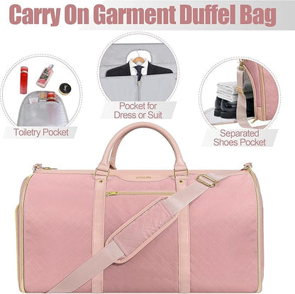 Garment Bag for Travel, Carry On Garment bag, Convertible Duffel Bag with Shoe Compartment, Perfect for Business Trips and Weekend Getaways(Pink)