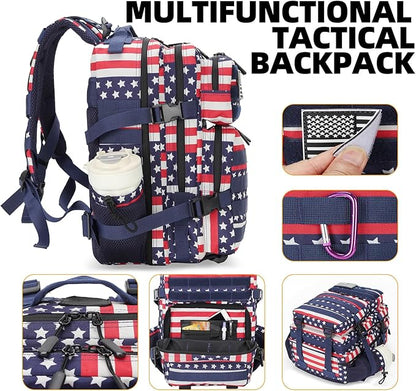25L Tactical Military Backpack Small Travel Backpack for Men and Women Assault Pack Bug Out Bag Molle Daypack Gym Backpack with Bottle Holder (Flag)