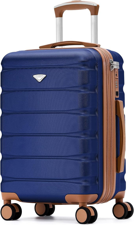 Flight Knight 22x14x9" Expandable Carry On Suitcase Hardside TSA Lock USB C Port Lightweight Luggage Silent Double Spinner Wheels Maximum Overhead Carry-On Bag For American & United Approved Airlines