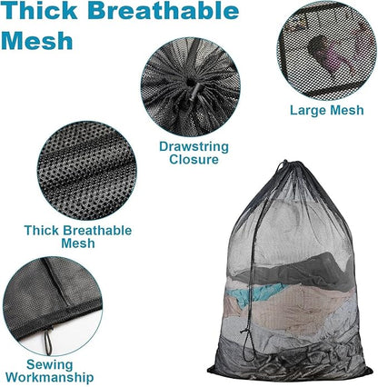 2 Pack Mesh Laundry Bags, 23 x 34 Inches Heavy Duty Mesh Laundry Bag, Large Laundry Drawstring Bag for College, Dorm, Travel, Family and Apartment Dwellers (black)