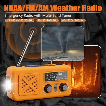 Emergency Radio Hand Crank Solar, 5000mAh/18500mWh Emergency Weather Radio, Solar Crank Radios with NOAA/AM/FM, Rechargeable Headlight, Thermal Blanket, Paracord Bracele, for Outdoor & Home