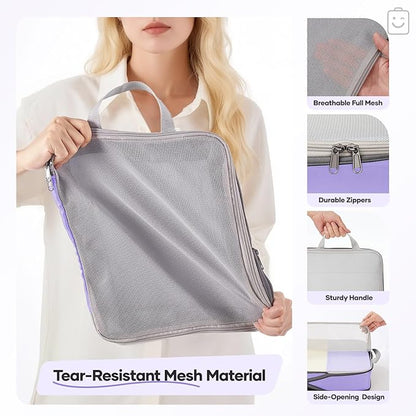 Veken 11 Set Compression Packing Cubes for Travel Essentials,Compressible Expandable Large Luggage Suitcase Organizer Bags for Clothing,Durable Space Saver Storage Bags(Light Purple)