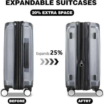 28 Inch Luggage with Spinner Wheels, Lightweight Expandable PC Hardside Large Checked Luggage with TSA Lock, Durable Rolling Suitcase, Gray