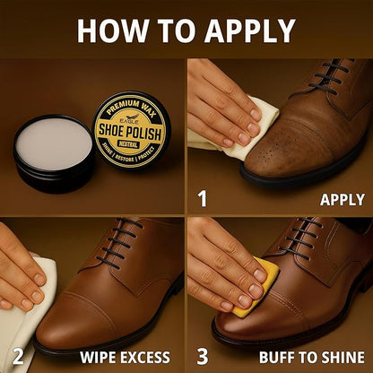 Eagle Shoe Polish Wax – Premium High-Gloss Shine – Restores Color, Covers Scuffs, Nourishes & Protects - 3-Piece Kit