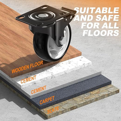 Caster Wheels, 4 Inch Heavy Duty Casters, 2400lbs Capacity (Set of 4) - Industrial Swivel Wheels with Dual-Locking Brakes, Silent & Non-Marking for Workbenches, Carts, Furniture