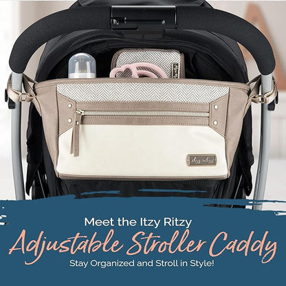 Itzy Ritzy Adjustable Stroller Caddy and Organizer Bag Featuring Front Zippered Pocket, 2 Built-In Interior Pockets & Adjustable Straps to Fit Nearly Any Stroller (Vanilla Latte)