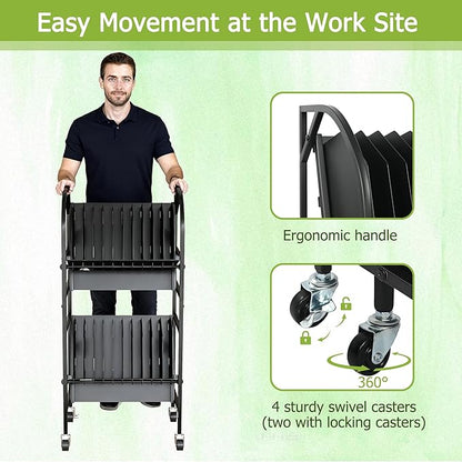 AIWFL 2 Tier Laptop Charging Cart with Wheels, 20 Device Open Charging Cart for Laptops Computers, Tablets and Chromebooks Mobile Charging Station Laptop Storage Carts for Office and Classroom
