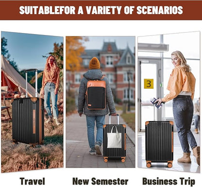 22x14x9 Airline Approved Vintage Style Carry On Luggage with Backpack Sets for Men, ABS+PC Hardshell Small 20 inch Retro Suitcase with Protective Cover & Tag (Black Brown, 20in/BP/TB)
