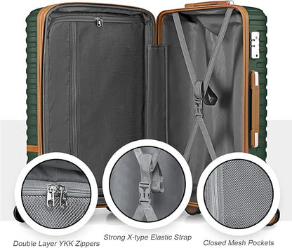 Joyway Luggage Set 3 Piece Suitcase Sets with Spinner Wheel,Hardside Expandable Travel Laggage with TSA Lock (13/20/24/28 Green brown