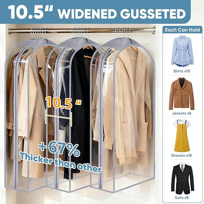 BALEINE 40'' Clear Garment Bags for Hanging Clothes, 10.5'' Wide PEVA Suit Bag for Closet Clothes Dresses Coat (Clear, 3PK)