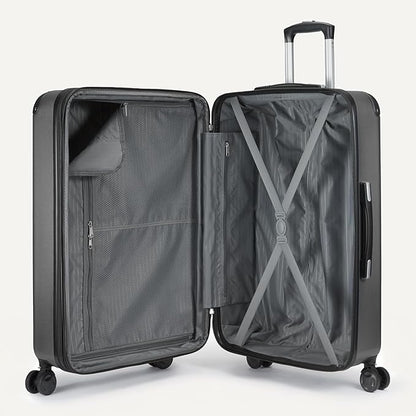 Amazon Basics 4-Piece Luggage Set, Including Two Hardside Suitcases With Multi-directional Spinner Wheels (22" Carry-On and 28" Checked), One 15-inch Tote Bag and One 10-inch Compact Travel Bag, Black