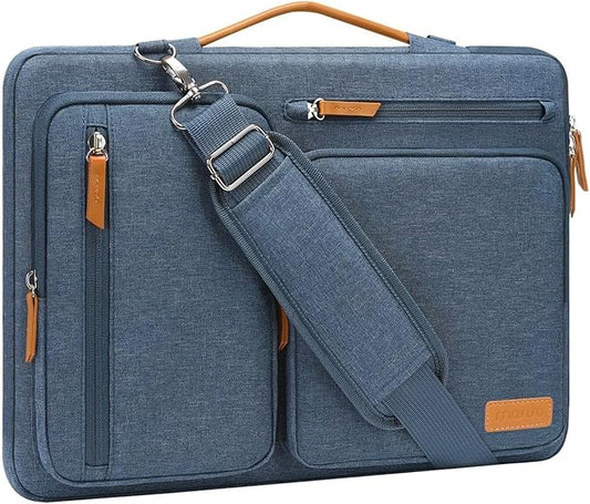 MOSISO 360 Protective Laptop Shoulder Bag,17-17.3 inch Computer Bag Compatible with MacBook, HP, Dell, Lenovo, Asus Notebook,Side Open Messenger Bag with 4 Zipper Pockets&Handle, Haze Blue