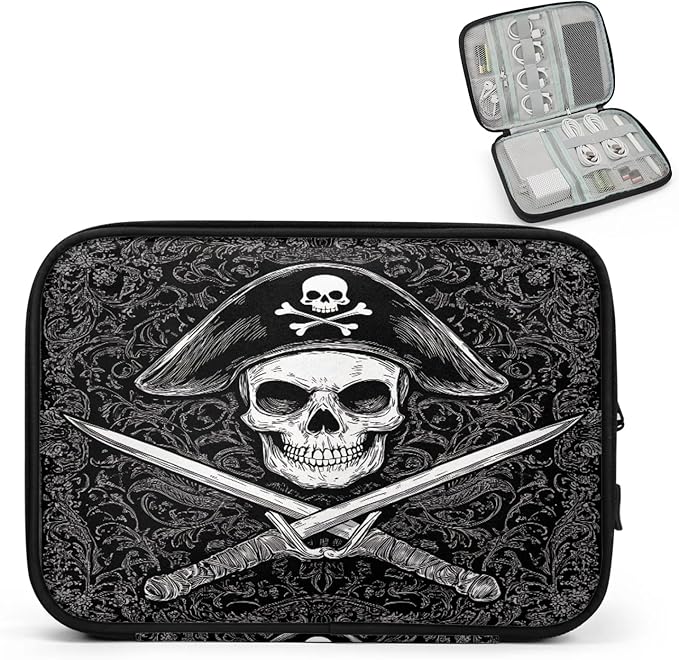 Cable Organizer Cool Pirate Skull Electronics Travel Organizer Case Tech Accessories Pouch Waterproof Cord Storage Bag for Power Bank Charger Phone Earphone